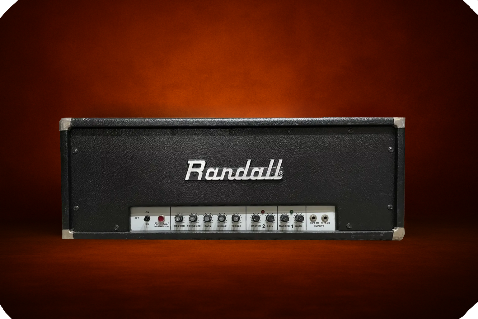 Randall RG100ES solid-state amp head on forge background, legendary Dimebag tone amp from the 1980s, part of Reamp Forge vintage collection.