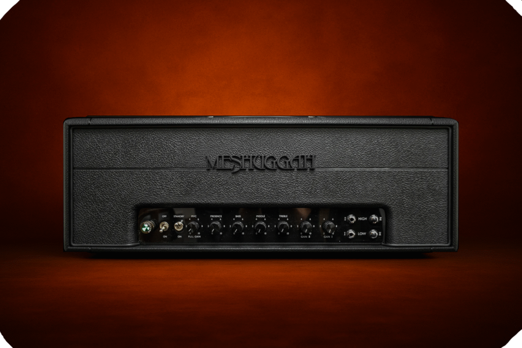 Fortin Meshuggah Blackout amp head on dark forge background, rare high-gain amp designed for Fredrik Thordendal, available for reamping at Reamp Forge.