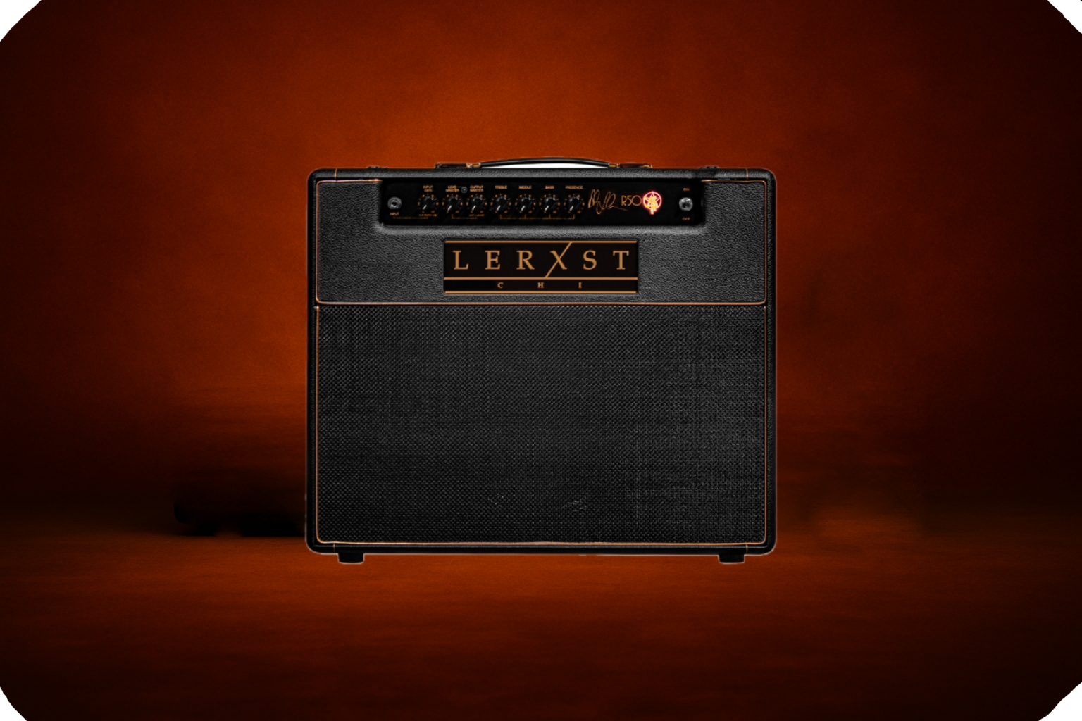 Lerxst RUSH CHI combo amp, black and copper design with Alex Lifeson signature, boutique tube amplifier captured for Reamp Forge gear showcase.