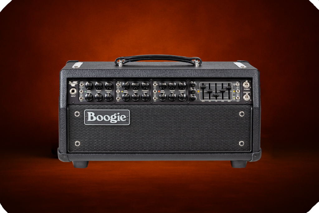 Mesa Boogie Mark VII amp head with forge glow background, flagship amp with Mark IIC+ and IV modes, used for professional reamping at Reamp Forge.