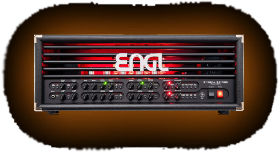 ENGL Special Edition Founders Edition guitar amp head on a transparent background with a soft burnt-orange glow behind it