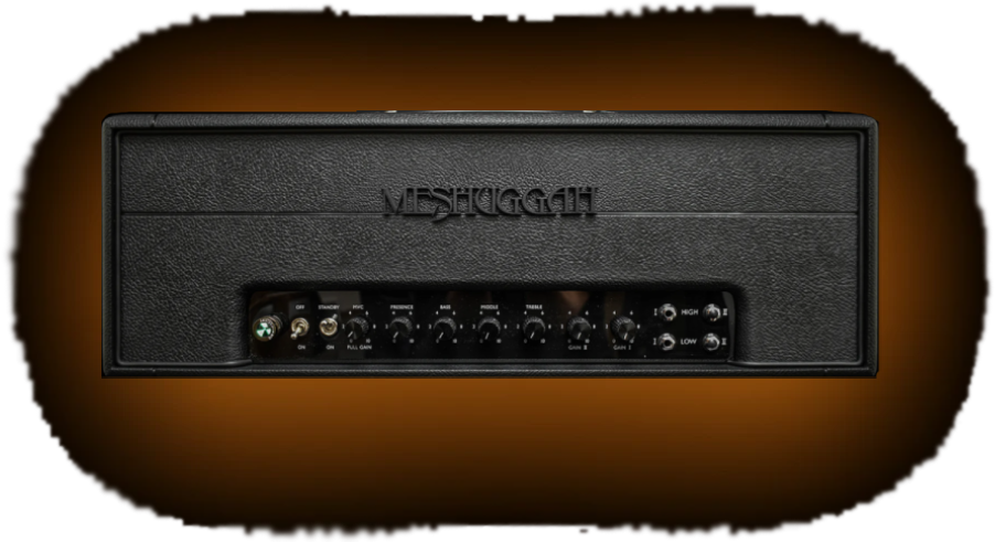 Fortin Meshuggah guitar amp head on a transparent background with a soft burnt-orange glow behind it