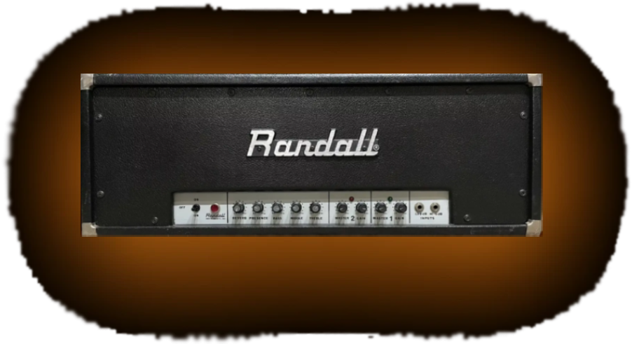 Randall RG100es guitar amp head on a transparent background with a soft burnt-orange glow behind it