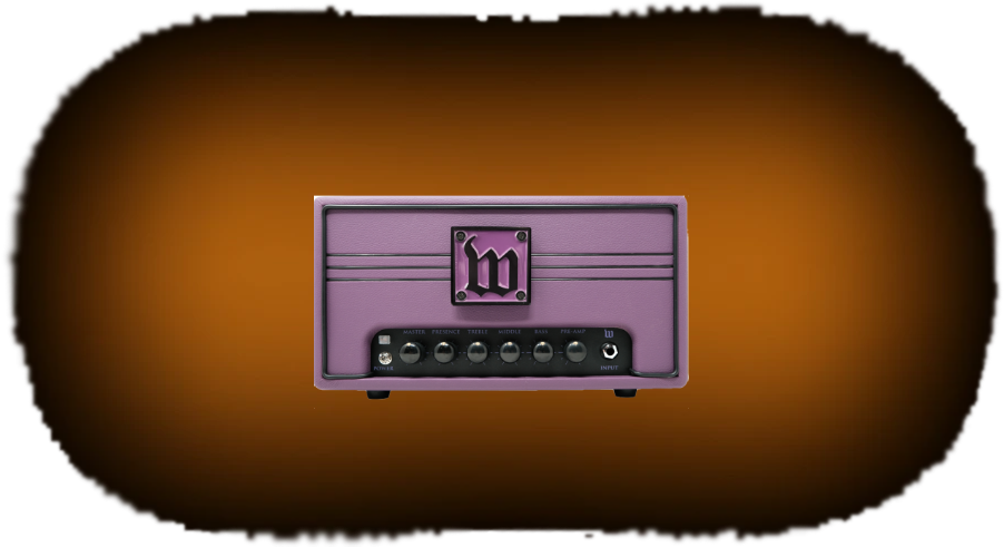 Zakk Wylde Mini guitar amp head on a transparent background with a soft burnt-orange glow behind it